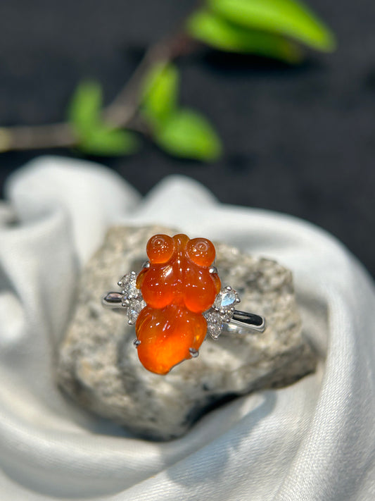 Highly Translucent Red Jade Goldfish Ring (R128)