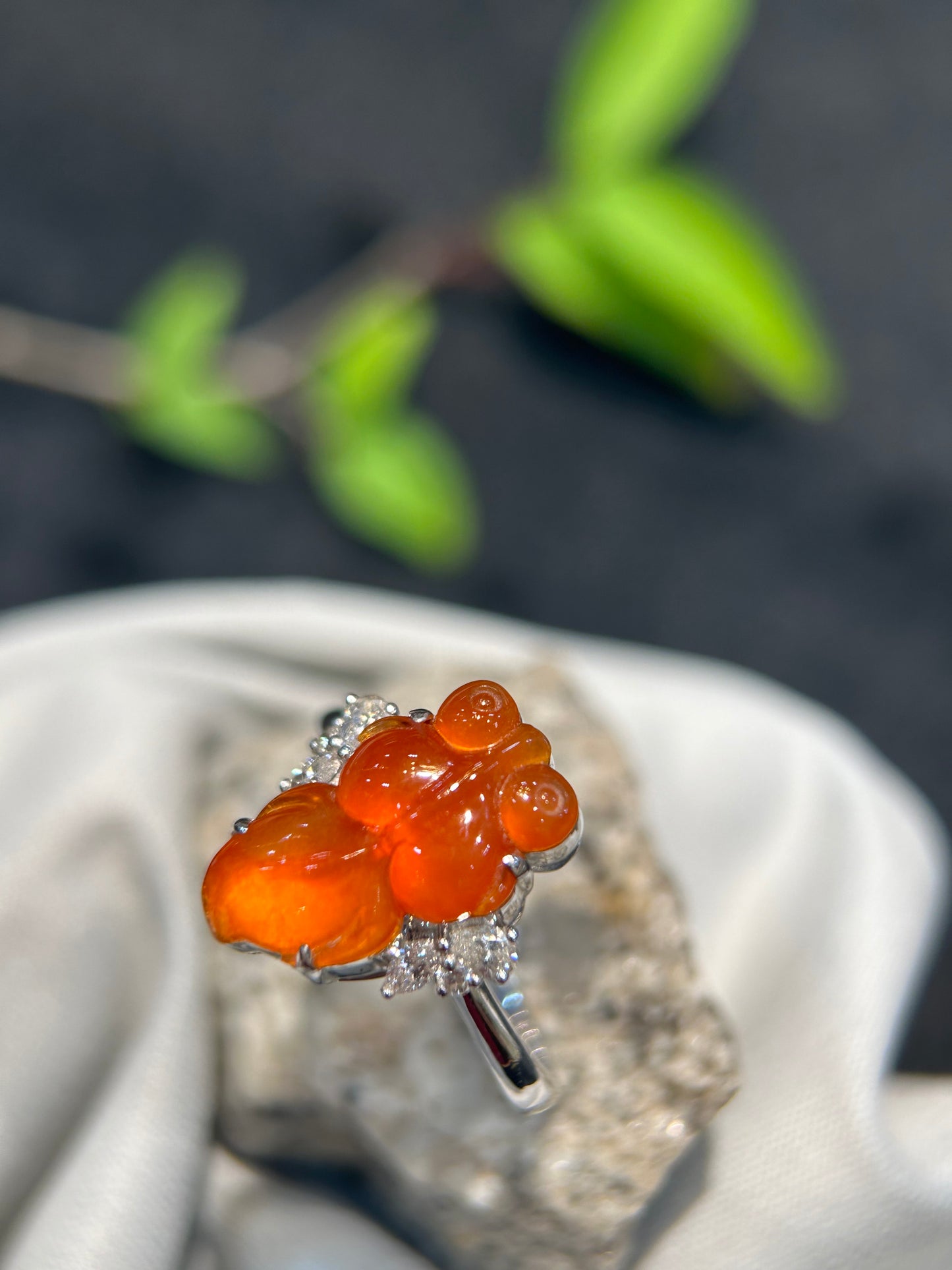 Highly Translucent Red Jade Goldfish Ring (R128)