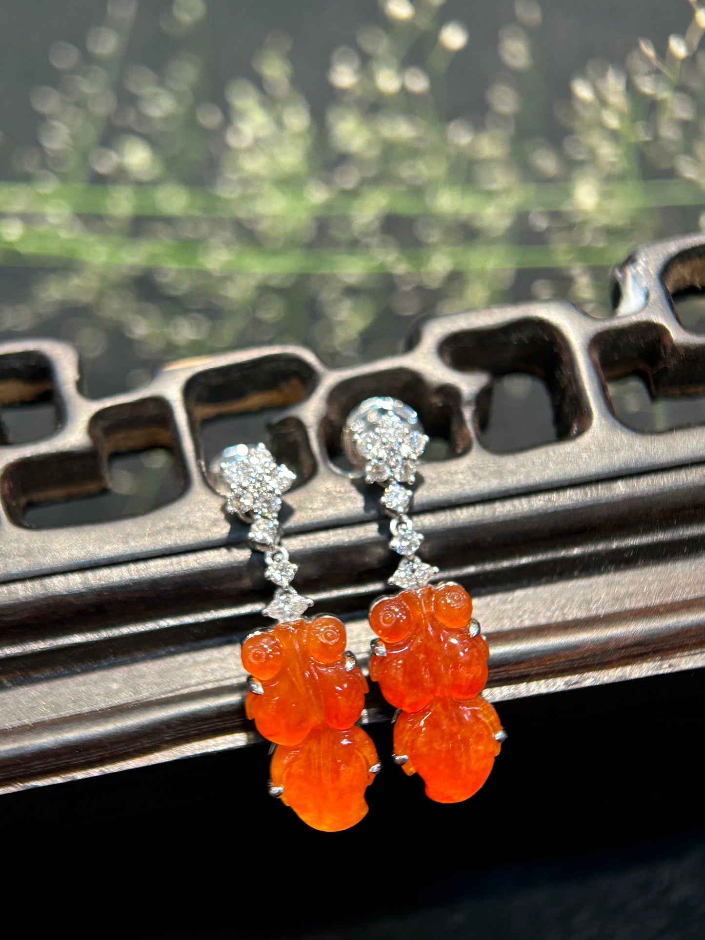 Highly Translucent Red Jade Goldfish Earring (E317)