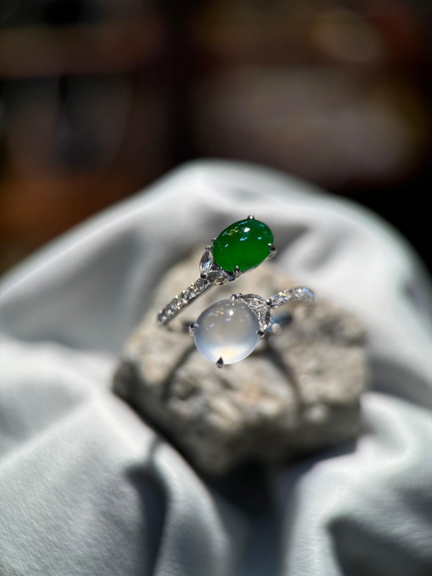 Green & Icy Cabochon Jade Ring (R116）