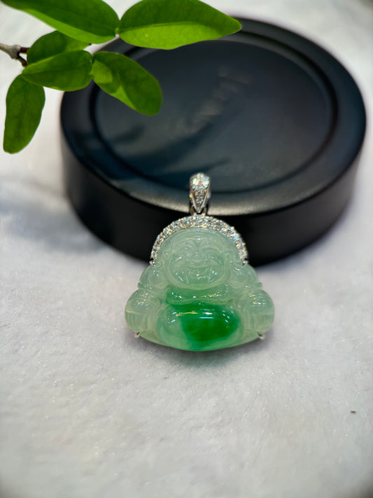 Icy Green Laughing Buddha Pendant (P128)