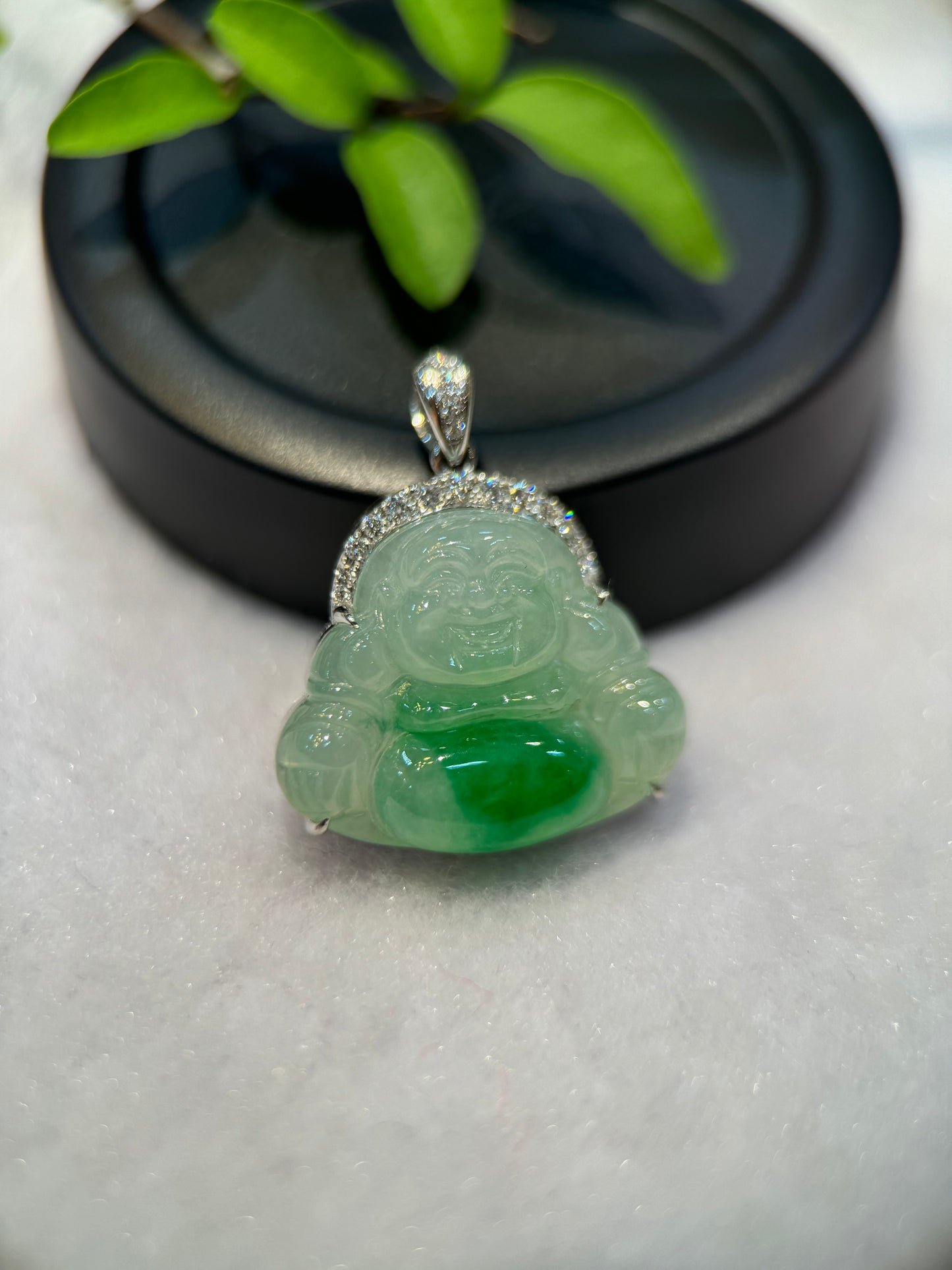 Icy Green Laughing Buddha Pendant (P128)