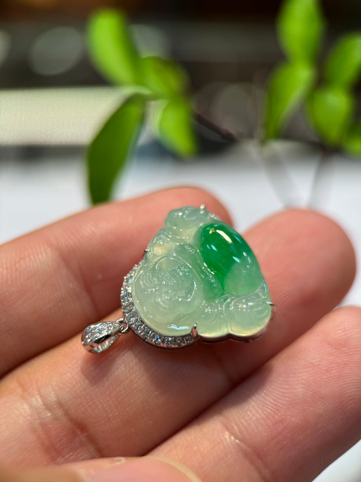 Icy Green Laughing Buddha Pendant (P128)