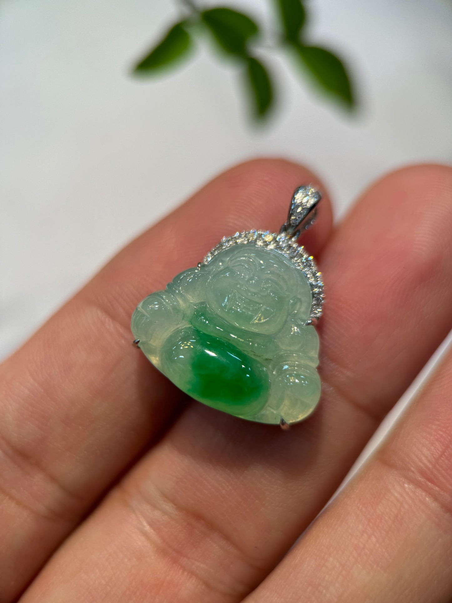 Icy Green Laughing Buddha Pendant (P128)