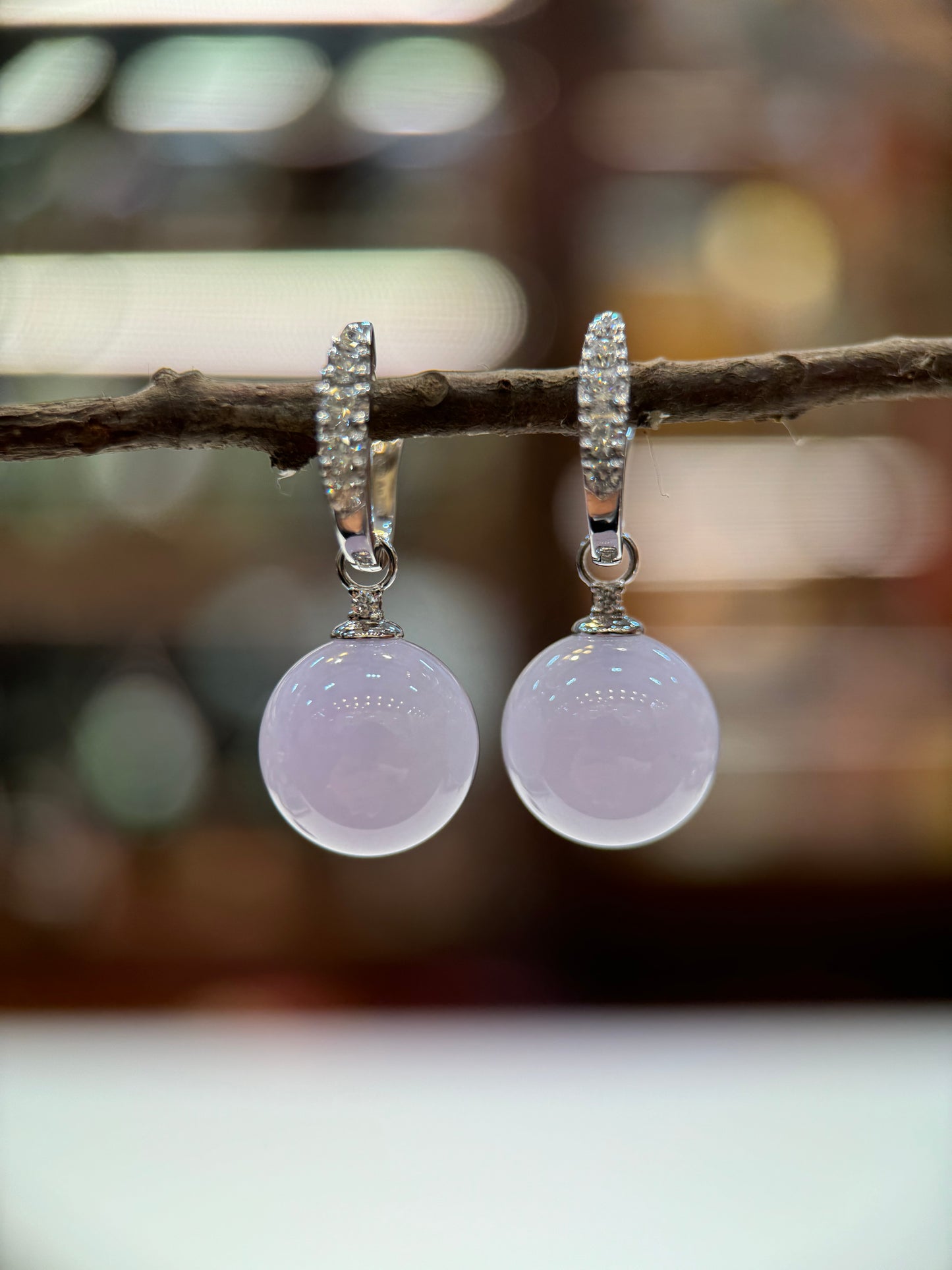 Lavender Round Beads Earring (E303)