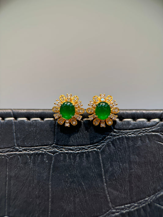 Green Cabochon Ear Stud (E304)