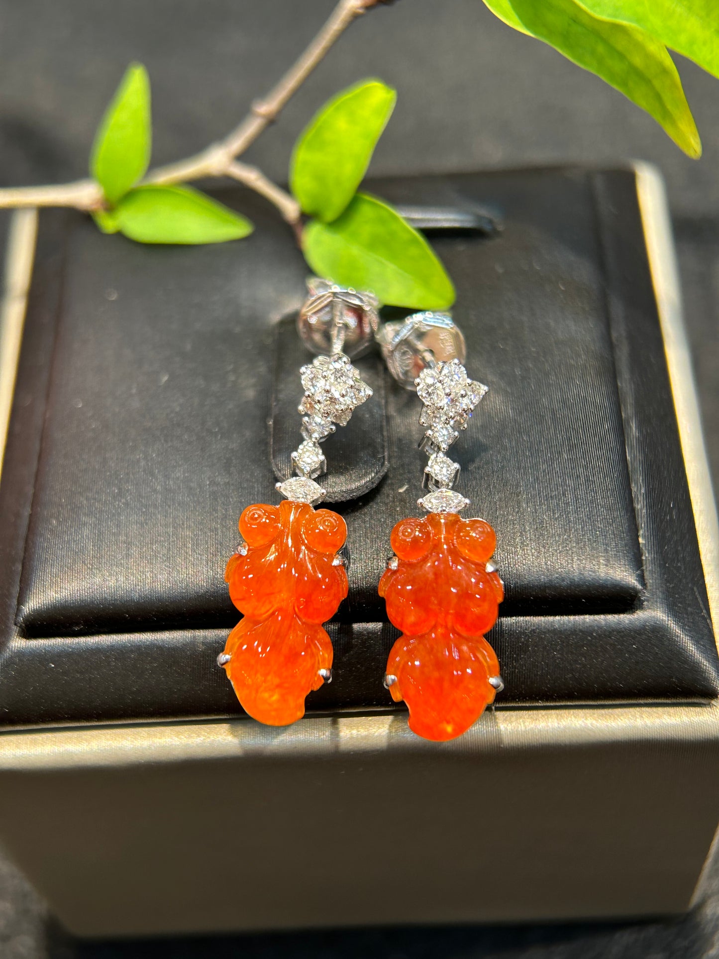 Highly Translucent Red Jade Goldfish Earring (E317)