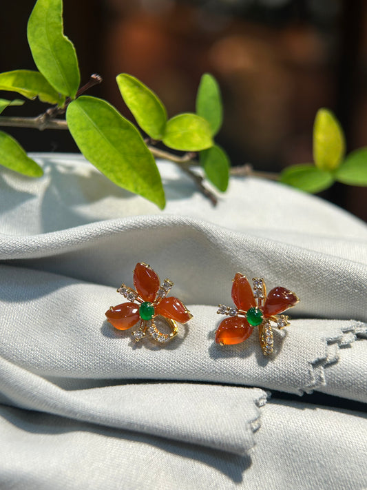 Irregular Red Jadeite Earring (E318)